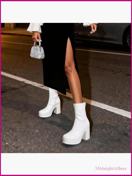 Ladies 90 Platform Ankle Boots Chunky Block Heel Square Toe Booties Y2K